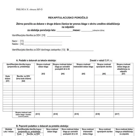 Document preview: Vloga Rekapitulacijskega poročila (RP-O) v Sloveniji — Davki & obdavčitev (CERFA n°VIES-KP)