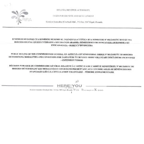 Document preview: Rwanda Revenue Authority's September 2024 Voluntary Disclosure — Government & admin (CERFA n°IBWIRIZA_RYA_KOMISERI_MUKURU_Sept_2024)