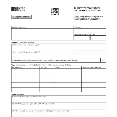 Document preview: Ymmärrä 80 Selvitys toiminnasta - ulkomainen yhteisö (3099) — Verot & verotus (CERFA n°Vero 3099)
