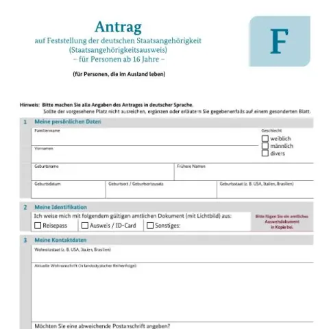 Dokumentvorschau: Feststellung der deutschen Staatsangehörigkeit beantragen — Personenstand & Ausweis (Antrag_F)