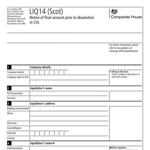 Document preview: Understanding LIQ14 (Scot) in Creditors' Voluntary Liquidation — Government & admin (LIQ14 (Scot))