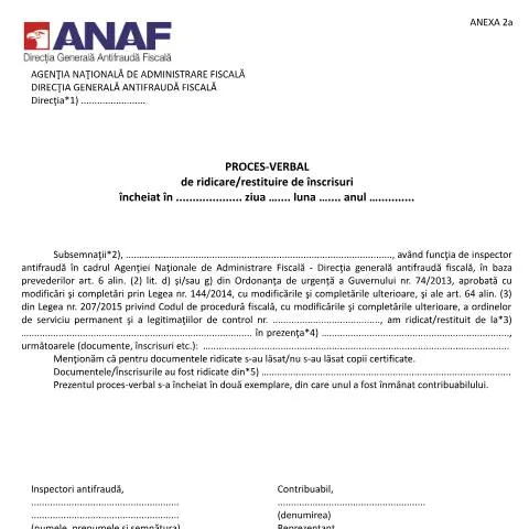 Document preview: Rolul Procesului-Verbal A2a_OPANAF_3838/2015 în Controlul Fiscal — Formalități administrative (CERFA n°A2a_OPANAF_3838_2015)