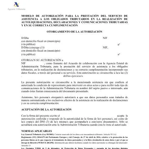 Vista previa del documento Asistencia tributaria: Modelo de autorización esencial — Impuestos