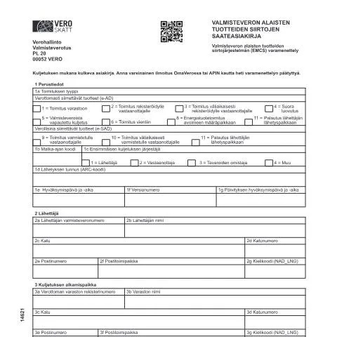 Document preview: Valmisteveron alaisten tuotteiden siirtojen asiakirja ja sen tärkeys — Verot & verotus (CERFA n°Vero 1462)
