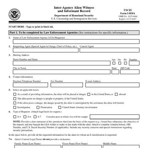 Document preview: Exploring the Significance of Form I-854A for Informants — Immigration & visas (CERFA n°I-854A)