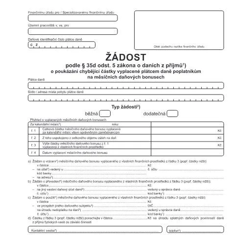 Document preview: Jak správně vyplnit žádost o měsíční daňové bonusy — Daně a fiskální záležitosti (CERFA n°25 5241)