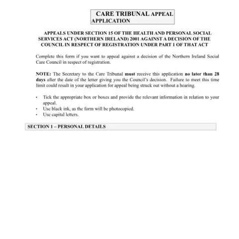 Document preview: Understanding the Care Tribunal Appeal Application in Northern Ireland — Legal & justice