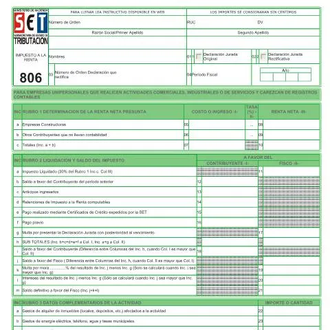 Vista previa del documento Guía completa del Formulario 806 para declaraciones en Paraguay — Impuestos (CERFA n°F806)