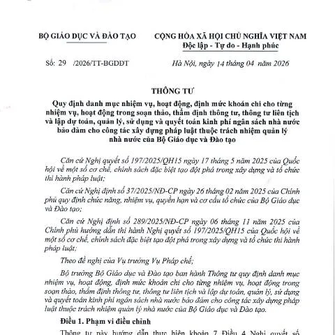 Document preview: Vai trò của Thông tư số 29/2026/TT-BGDĐT trong quản lý ngân sách giáo — Thủ tục hành chính (CERFA n°29/2026/TT-BGDĐT)