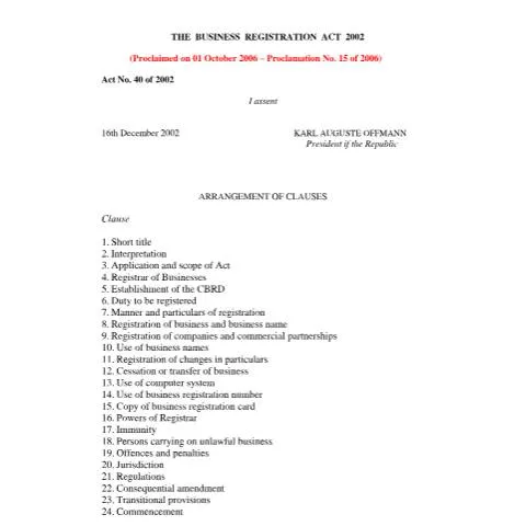 Document preview: Understanding the Business Registration Act 2002 — Business (CERFA n°BusinessRegistrationAct2002)