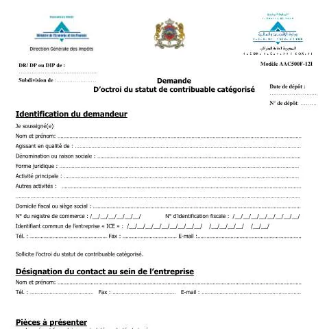 Aperçu du document Procédure pour obtenir le statut de contribuable catégorisé — Impôts & fiscalité (CERFA n°AAC500F-12I)