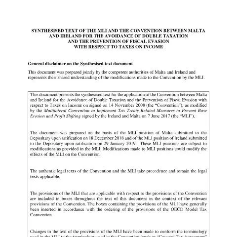 Document preview: Understanding the Malta-Ireland Overseas Pensions DTA — Taxes (CERFA n°malta---ireland-dta-(synthesised-text))