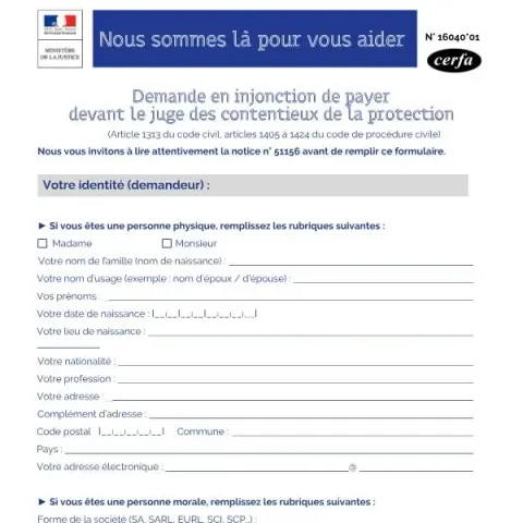 Aperçu du document Procédure d'injonction de payer devant le juge des contentieux de la — Juridique & justice (Cerfa 16040*01)