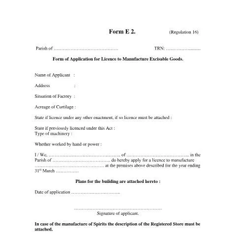 Document preview: Jamaica Excise Licence Application Process — Government & admin (CERFA n°excise_licence_form_052026)