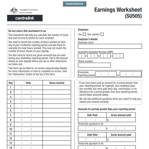 Document preview: Mastering the Earnings Worksheet SU505 for Financial Accuracy — Work & employment (CERFA n°SU505)