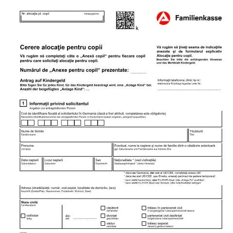 Dokumentvorschau: Wichtige Informationen zum Antrag auf Kindergeld für Rumänen — Familie (CERFA n°kb1-ro-antrag-kindegeld_ba033715)