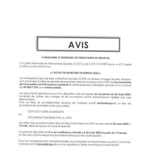 Aperçu du document Opportunités d'Achat de Mobilier de Bureau 2022 — Démarches administratives