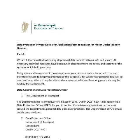 Document preview: Essential Guide to Motor Dealer Identity Number Privacy Notice — Government & admin