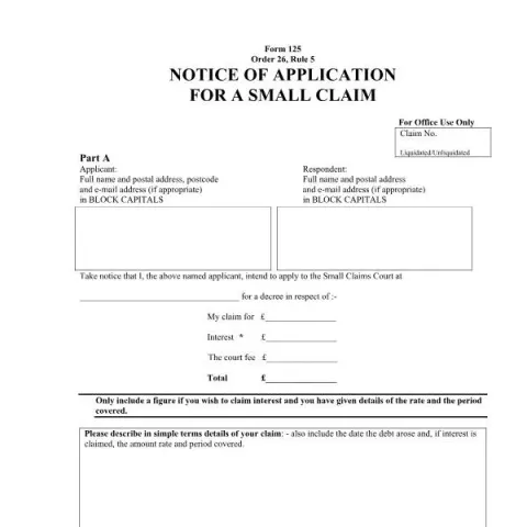 Document preview: Understanding the Official Form 125 for Small Claims in Northern — Legal & justice (Form 125)