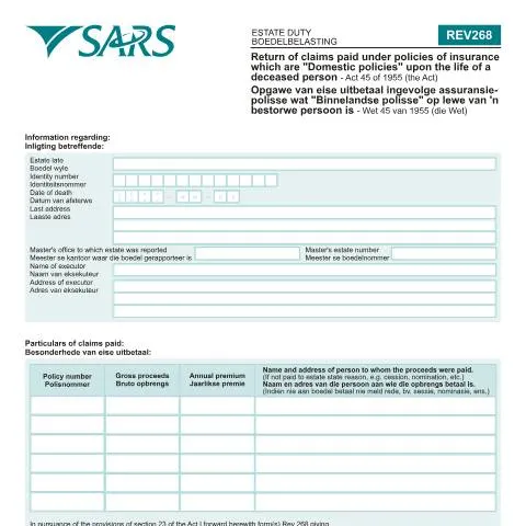 Document preview: Understanding the REV268 Form for Insurance Claims in South Africa — Insurance (CERFA n°REV268)