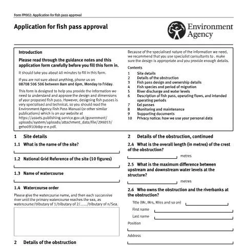 Document preview: Comprehensive Guide to Fish Pass Approval Application — Environment & energy
