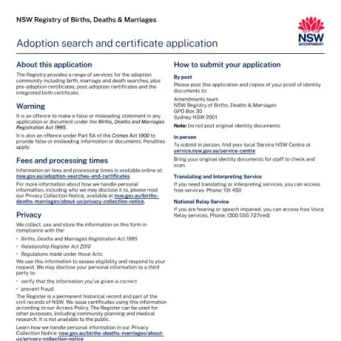 Document preview: How to Use Form 40 for Adoption Records in NSW — Civil status & identity (Form 40)