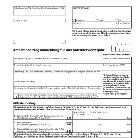 Dokumentvorschau: Wichtige Informationen zur Altlastenbeitragsanmeldung Alb4III-2017 — Zoll & Handel (CERFA n°Alb4III-2017)