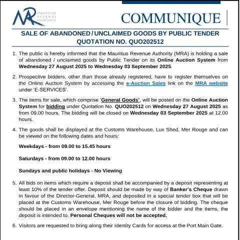 Document preview: Guide to Bidding on Abandoned Goods Sale - Quo202512 — Government & admin (CommuniqueQuo202512)