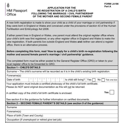 Document preview: Steps to Re-Register a Child’s Birth Following Marriage or Partnership — Civil status & identity (LA186)
