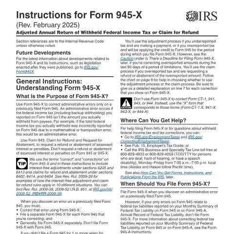 Document preview: Mastering IRS Form 945-X Instructions for Tax Corrections — Taxes (CERFA n°INST-945X)