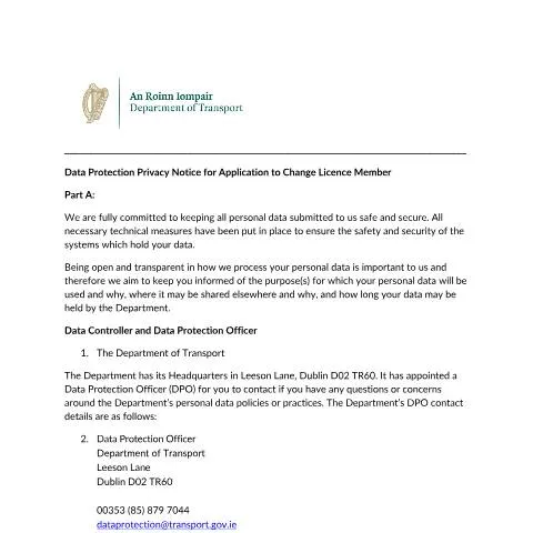 Document preview: Understanding the Data Protection Privacy Notice for Licence Changes — Government & admin
