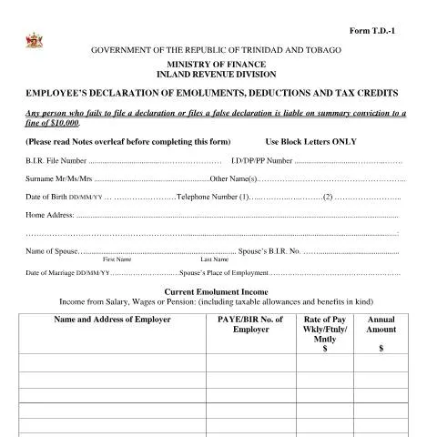 Document preview: Essential Guide to the TD 1 Employee Declaration Form — Taxes (CERFA n°TD1)