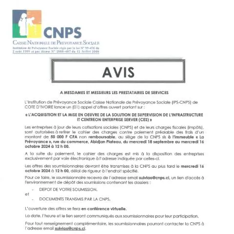 Aperçu du document Opportunités de l'Appel d'Offre CNPS en Côte d'Ivoire — Démarches administratives