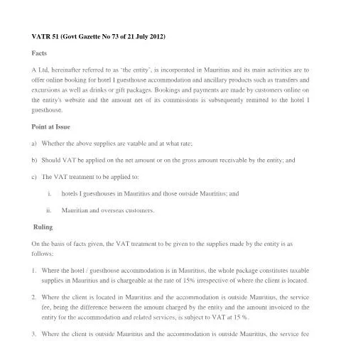 Document preview: Decoding the VATR 51 - 100 Form in Mauritius — Taxes (CERFA n°VATR51-100)