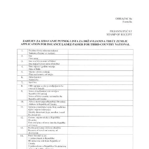 Document preview: Obrazac-8a: Ključ za putovanje stranih državljana — Administrativni postupci (CERFA n°Obrazac-8a)