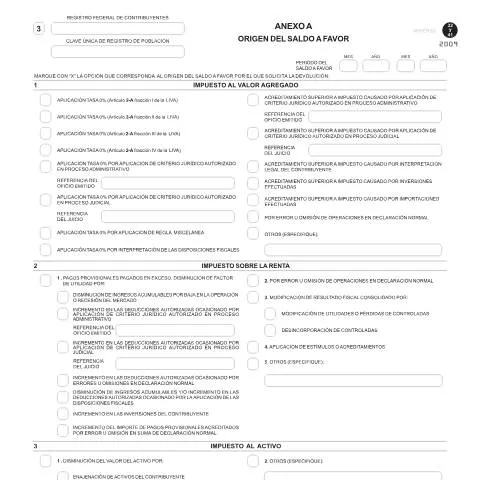 Vista previa del documento Guía para Comprender el Origen del Saldo a Favor en México — Impuestos (CERFA n°Anexo A de las formas oficiales 32 y 41)