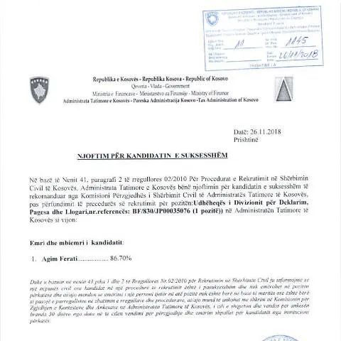 Document preview: Rëndësia e Njoftimit për Kandidatin e Suksesshëm — Punë & punësim