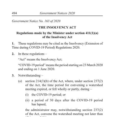 Document preview: Understanding the 2020 Insolvency Regulations Amid COVID-19 — Government & admin (163_The-Insolvency-Extension-of-Time-during-COVID-19-Period-Reg2020)