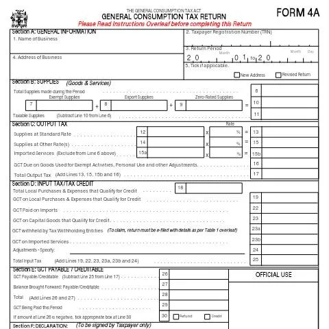Document preview: Understanding the 4A After June 2014 Form for Jamaica's GCT — Government & admin (CERFA n°4a_after_june2014)