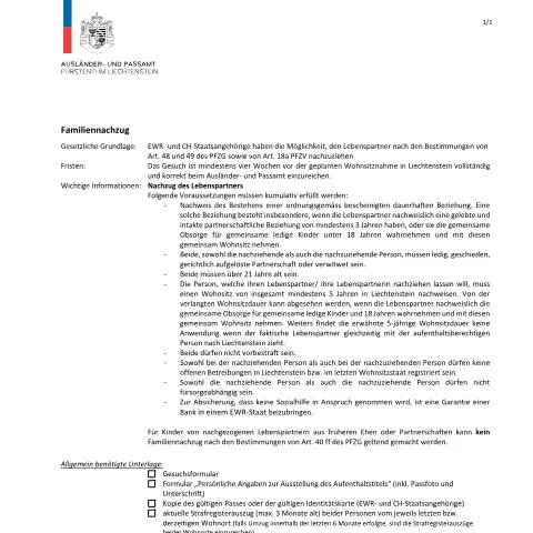Dokumentvorschau: Familiennachzug nach Liechtenstein: Ihre Checkliste — Behörden & Verwaltung (CERFA n°checkliste-familiennachzug-lp)