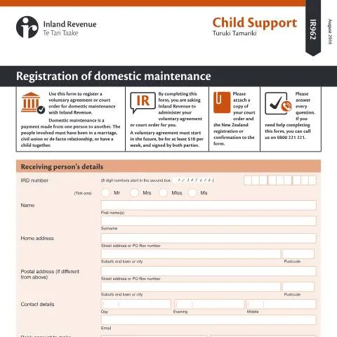 Document preview: Understanding the IR962 Form for Child Support in NZ — Family (CERFA n°IR962)