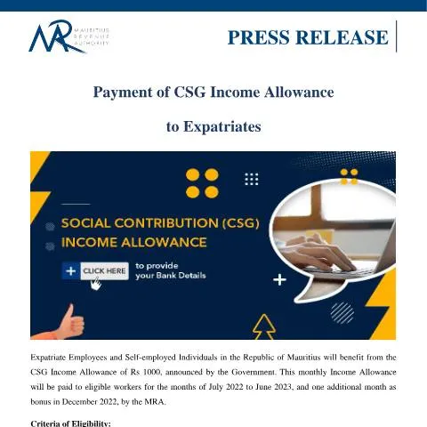 Document preview: Essential Guide to CSG Income Allowance for Expatriates — Benefits & social aid (CERFA n°PressReleaseCSGIncomeAllowance280722)