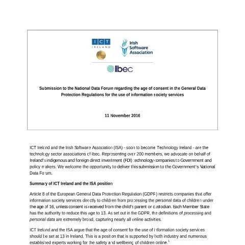 Document preview: Understanding the Digital Age of Consent Consultation in Ireland — Digital & personal data