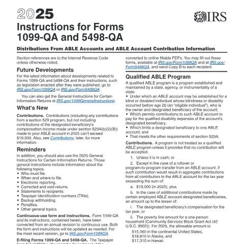 Document preview: Comprehensive Overview of IRS Instructions i1099QA for ABLE Accounts — Taxes (CERFA n°INST-1099QA)