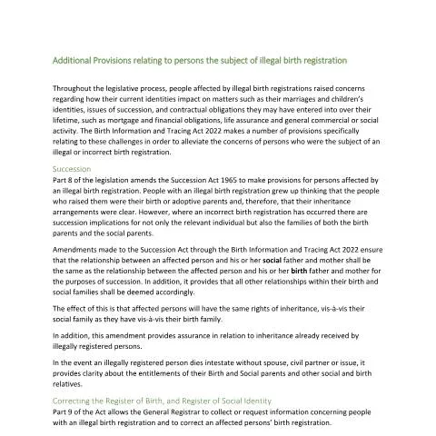 Document preview: Understanding the Birth Information and Tracing Act 2022 Provisions — Civil status & identity