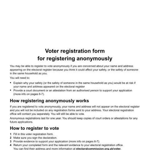 Document preview: Understanding the UK’s Anonymous Voter Registration Form — Government & admin (ITR-A-W)