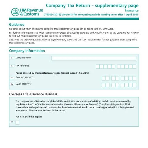 Document preview: A Comprehensive Guide to the CT600D Form for Insurers — Taxes