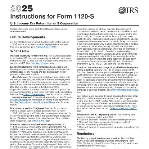 Document preview: Mastering IRS Instructions for Form 1120-S — Taxes (CERFA n°INST-1120S)
