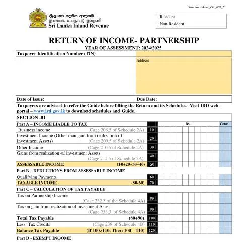 Document preview: Understanding the Return of Income for Partnerships in Sri Lanka — Taxes (CERFA n°Asmt_PIT_001_2024)