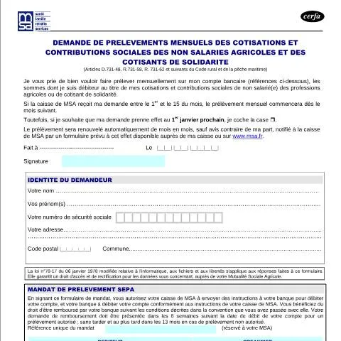 Aperçu du document Mensualisation des cotisations sociales agricoles : mode d'emploi — Démarches administratives (CERFA n°13802*04)